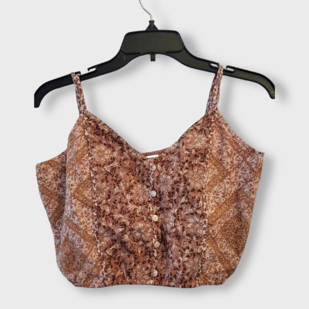 American Eagle Boho Linen Blend Cropped Tank Top